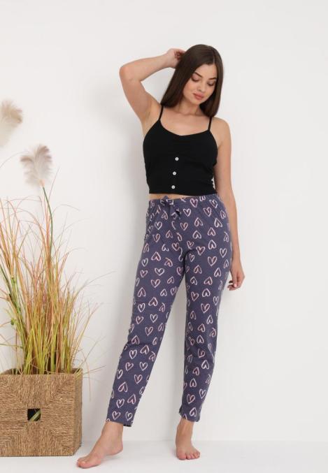 Pantaloni de Pijama Dama ,Culoare Gri Inchis cu Roz ,Engros